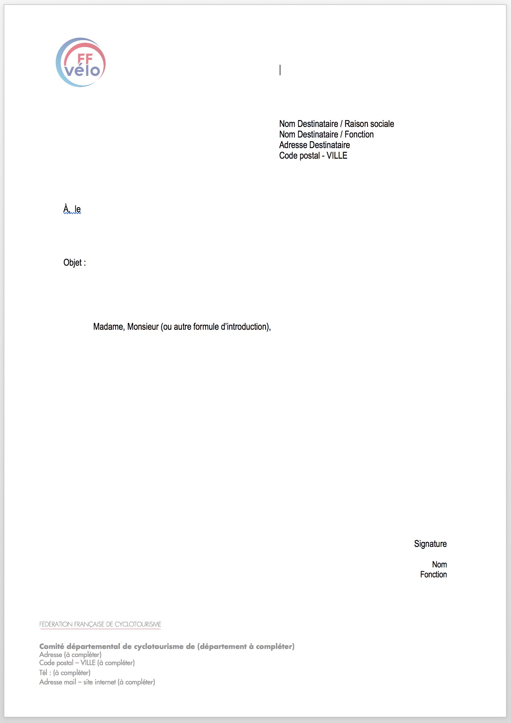 Aper&ccedil;u du mod&egrave;le de lettre &agrave; en-t&ecirc;te